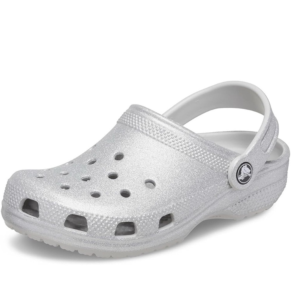NWT Crocs classic Glitter Silver. Size 6c